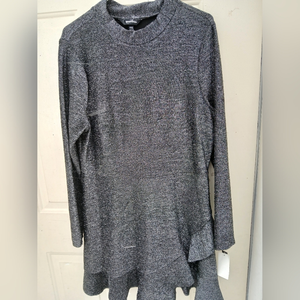 Speechless Gray Metalic midi dress with asymetrical ruffle Casual Work